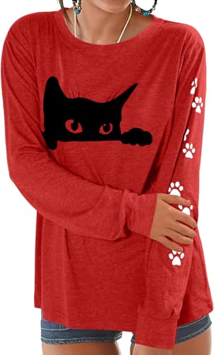 Image of Cat Shirts for Women - Loose Fit Lightweight Long Sleeve Animal Tops
