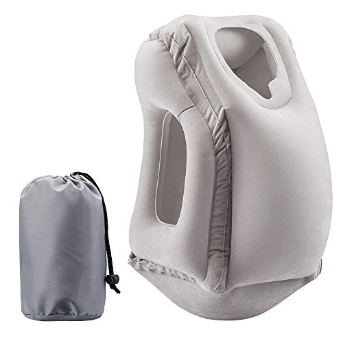 Preisvergleich Produktbild Reisekissen, Aufblasbares Reisekissen, Ergonomisches und tragbares Kopfhals-Restkissen, patentiertes Design für Flugzeuge, Autos, Busse, Züge, Büro-Nickerchen, Camping - (grau)