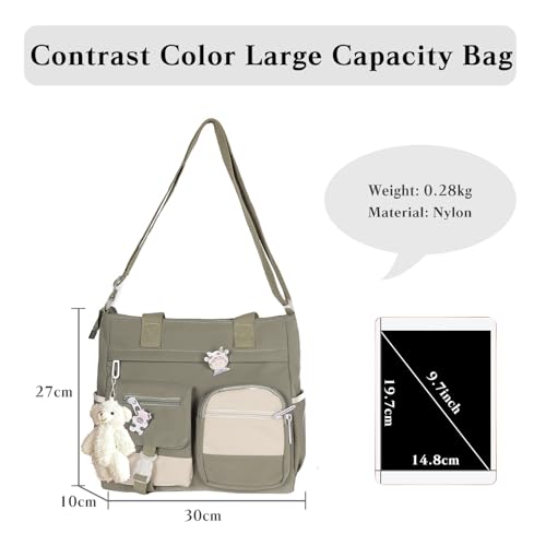 PORRASSO Crossbody Bag Cute Little Bear Shoulder Bag Nylon Messenger Bag Women Satchel for Travel Daily Use Green3