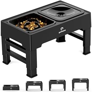 Erhöhte Hundenäpfe für große Hunde, erhöhter Hundenapfständer mit auslaufsicherem Wassernapf und rutschfestem Hundenapf, Wassernapf Hund ohne Sabbern 4 Höhen einstellbar, BPA frei Plastik