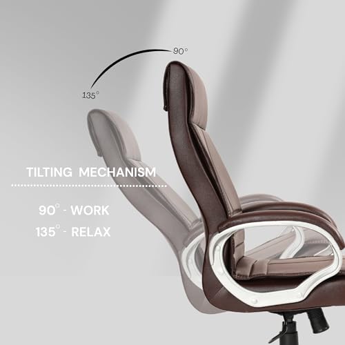 Image of INNOWIN Phantom High Back Leatherette Office Chair with 3 Years Limited Warranty | Ergonomic Leather Orthopedic Executive Boss Chair with Spacious Cushioned Seat | Heavy Duty Metal Base | Brown
