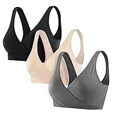 Sunzel Women's Cotton Spandex Seamless Sleep Bra for Nursing and Maternity [2019 Upgraded Version] (3 Pack (Black/Beige/Dark Gray), L)