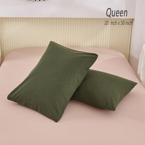 Image of ECOCOTT 2 Pack Pillowcase Queen Size with Army Green Pillow Cases Set, 100% Cotton Queen Pillow Covers Envelope Closure (Queen, 20 inchx30 inch)