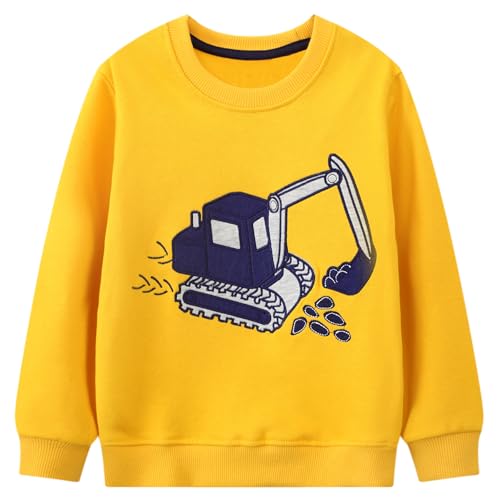 Codkkre Sudaderas Niño Dinosaurio Pullover de Algodón Bebé Niños Sweatshirt Cuello Redondo para Niño Camiseta Casual de Manga Larga Sudaderas sin Capucha para Niño, Excavadora/Amarillo, 6 Años
