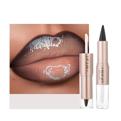 Image of BAISEN DIARY 2-in-1 Double-Ended Matte Lip Liner & Lip Gloss Duo, Cool Nude Brown Ombre Lip Combo Pencil, Lip Liner and Lipstick Gloss Set for Defined & Fuller Looking Lips, #01 Cool Nude Brown