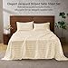 BEDELITE Satin Sheets Full Size, Luxury Jacquard Striped Beige Bedsheets Set with Elastic Corner Straps, Similar to Silk Sheets Set 4 PC with 1 Deep Pocket Fitted Sheet, 1 Flat Sheet, & 2 Pillowcases