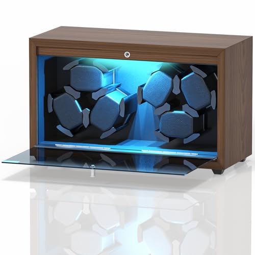 iFregga Watch Winder 6 Slots Automatic Watch Winders with Serenity Blue Backlight and Memory Foam Pad Open Lid Tech 4 Modes (Adapter Not Included) Oak