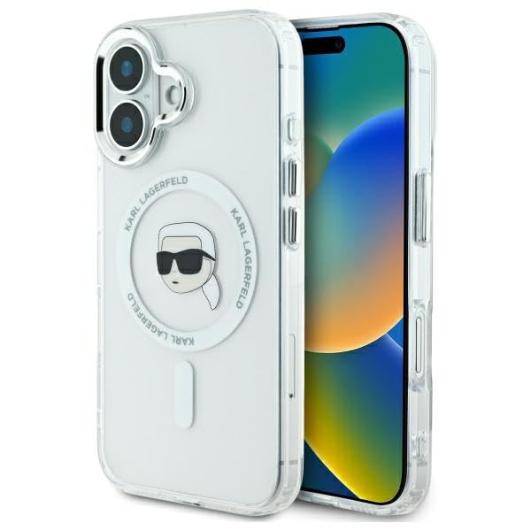 CG Mobile Karl Lagerfeld KLHMP16MHLSKIH Coque pour iPhone 16 Plus 6,7" Blanc Coque Rigide IML Metal Karl Head