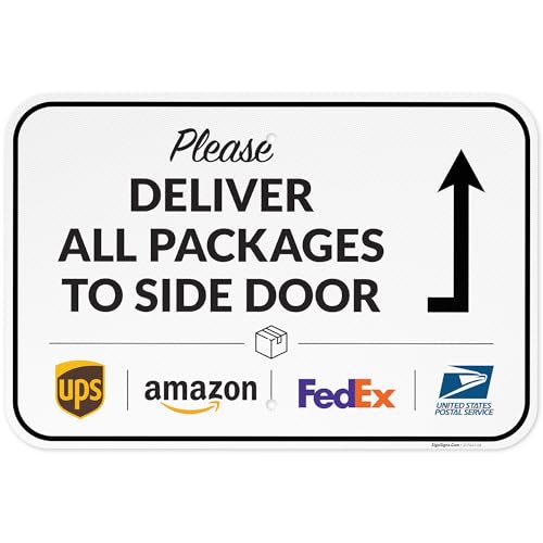 Image of Package Delivery Sign, Delivery Instructions Deliver All Package to Side Door Sign, 12x18 Inches, 3M EGP Reflective .063 Aluminum, Fade Resistant, Made in USA by Sigo Signs