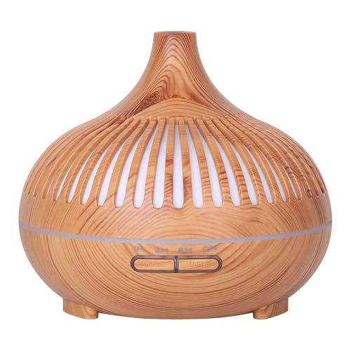 Image of Bedroom Humidifier for Sleep Essential Oil Diffuser with Flame Effect Night Light Ultrasonic Cool Mist Air Quiet USB Auto Shut Off Aromatherapy Diffuser (Humidifier Wood Grain)