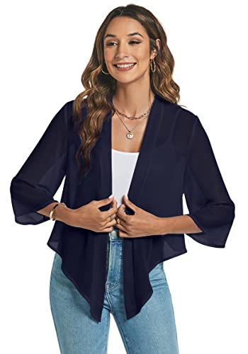 Famrrifuu Damen Bolero Chiffon Schulterjacke 3/4 Ärmel Elegant Kurze...