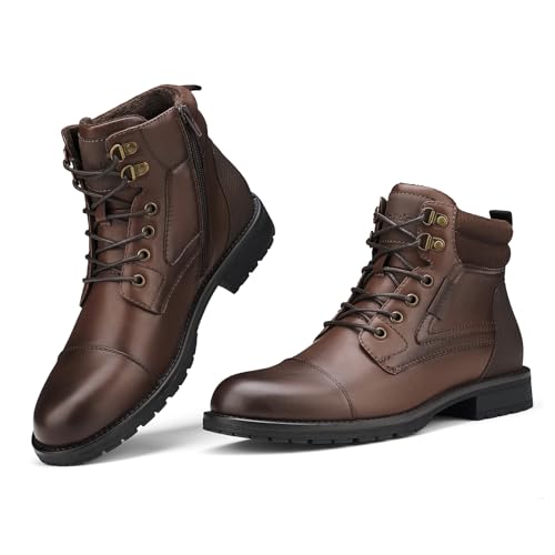 Rollda Men's Motorcycle Boots Combat Boots Casual Dress Boots for Men Lace Up Cap Toe Ankle Boots