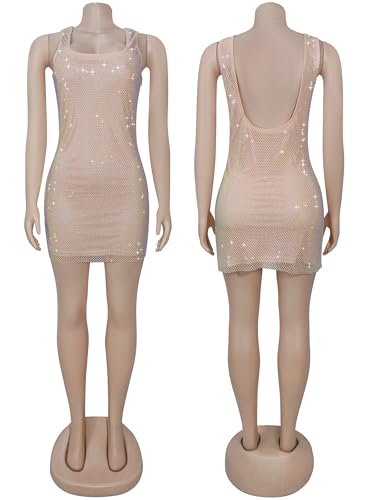 Image of Figdaw Adjustable Straps Rhinestone Bodycon Dress for Women Special Occasions