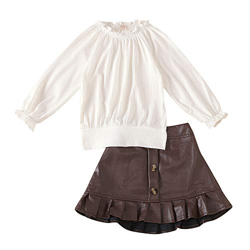 Image of Hopscotch Girls Cotton, Polyester, Spandex Solid Top and Skirt Set in White Color