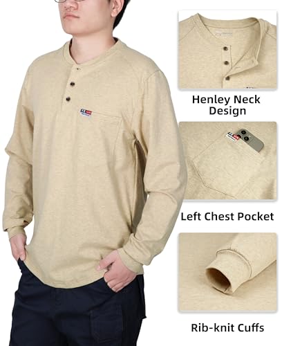 Image of BOCOMAL FR Shirts for Men Long Sleeve EX Soft Flame Resistant Henley CAT2
