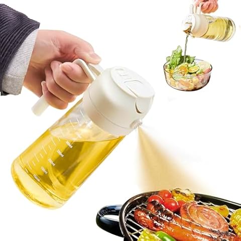 2 in 1 Oil Dispenser And Oil Sprayer for Kitchen, 2 in 1 Oil Sprayer Came With Some Stickers With Various Oil Labels, 420ml/14oz Oil Sprayer Perfect for Cooking, Air Fryer, BBQ, Baking, Salad - White Cover