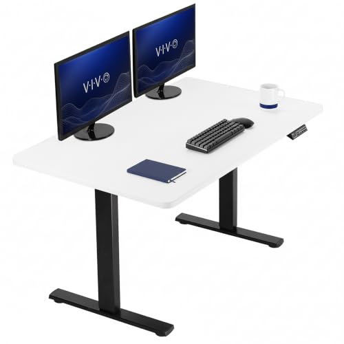 Image of VIVO Electric 43 x 24 in Standing Desk, Memory Height Adjustment, 1B Series, Holds 220 lbs, One-Piece White Top, Black Frame, DESK-KIT-1B4W