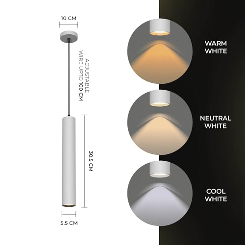 Image of Harold Electricals White Surface Hanging COB Pendant Light for Living Room (12 Watt - Warm White Light)(Metal)