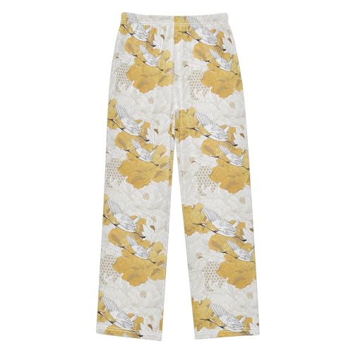 Crane Bird Daisy Boys Long Pants Soft Trousers Elastic Waist Kids Lounge Bottoms with Pockets S-XL
