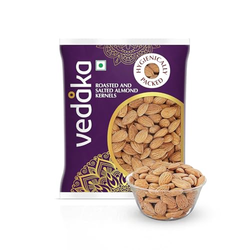 Image of Amazon Brand - Vedaka Roasted & Salted Almonds | 200 g | Lightly Salted California Almonds | Badam | Dry Fruit Snack | Delicious & Crispy