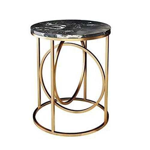 Telephone Table, Marble Side Table Round Coffee Table Telephone Table for Living Room Bedroom,Golden Wrought Iron Base,40x60CM (Color:Black)