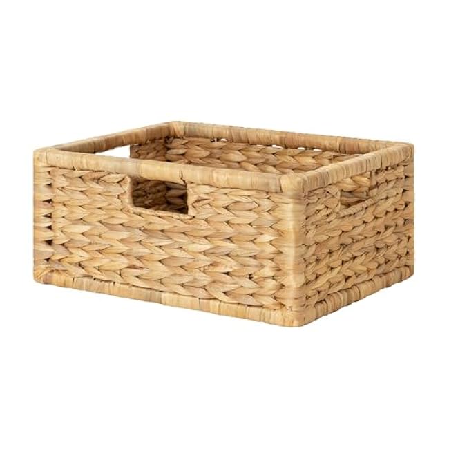 StorageWorks Large Wicker Basket for Organizing, Pantry Organizer with Wooden Frame, Water Hyacinth Storage Basket for Shelves