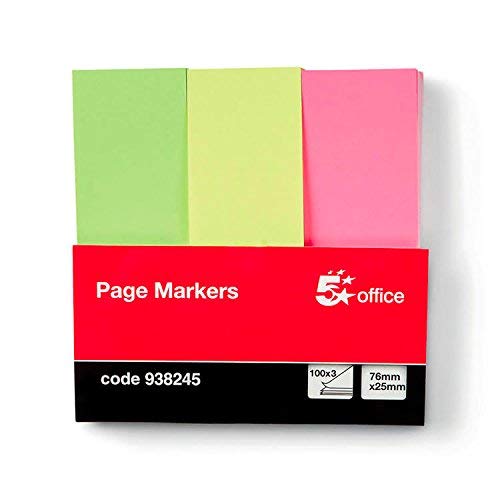 5 StarOffice Paper Page Markers 100 Sheets per Pad 25x76mm