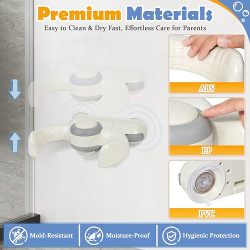 Image of IvyWind Baby Shower Stand, Wall-Mounted Baby Bath Stand Support for 6-36 Months, Foldable Shower Standing Bath for Toddler, Easy to Install, Adjustable Height, Gray
