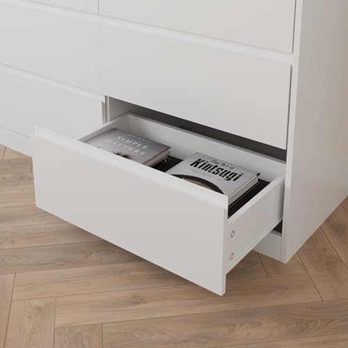 Image of Bobve 70.9 inch Dresser for Bedroom with 9 Drawers, Large Modern Chest of Drawers with Deep Drawers, Wide Double Dresser Handle Free, Storage Organizer for Bedroom, Living Room, Hallway (White)