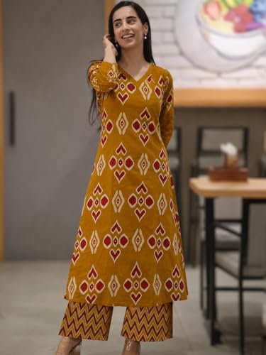 Image of ANNI Designer Co Ord Set for Women Viscose Printed | Straight Kurta Palazzo Set for Woman | V Neck 3 /4 Sleeve Ethnic Dress Stylish Coord Outfit Trendy Womens Clothing