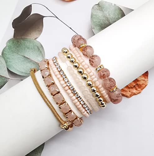 Firazio 1-6 Set Bohemian Mix Bead Stackable Bracelets For Women Multi Layer Versatile Statement Beaded Bracelets Boho Strand Bangles Blue Turquoise Stretch Bracelets #TOP6