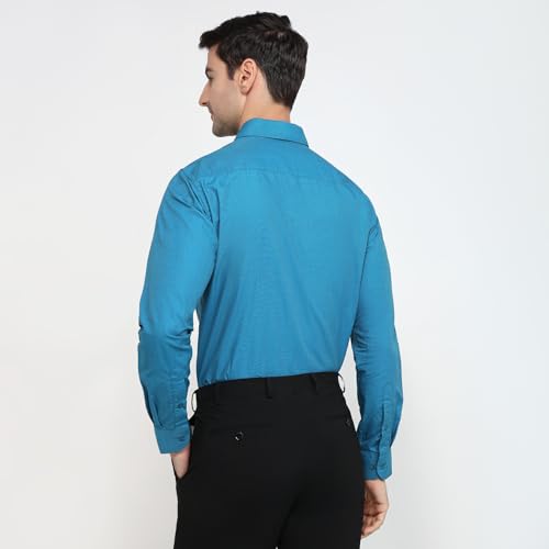 Image of Raymond Men Slim Fit Solid Pattern Pure Cotton Semi Cutaway Collar Full Sleeve Formal Shirt