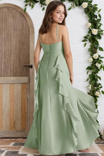 Junior Bridesmaid Dresses for Girls Chiffon Ruffles Formal Party Wedding Guest Spaghetti Straps Flower Girl Dress4