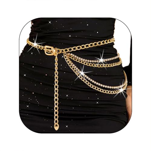 Chain Belt for Women Rhinestone Waist Belt Layer Metal Belt Chunky Chain Belts for Jeans Dresses