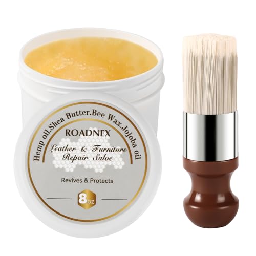 ROADNEX 8oz Leather Repair Salve & Brush Set Leather Cleaner and Conditioner for Furniture Couch Car Seats - Scratch Repair Restore Color UV Protection for Leather Vinyl & Wood