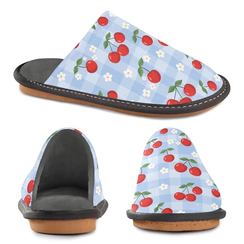 Slippers for Women Red Cherry Pattern Soft Winter Warm Shoes Indoor Outdoor Non-Slip House Travel Slippers4