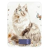 Balance de préparation des aliments portable et esthétique American Curl Cats Blanc 5 kg/5 g avec 4 unités pour la préparation des repas, les épices et la perte de poids (piles non incluses)