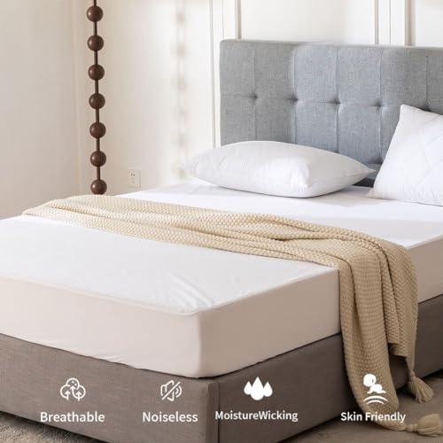 Image of Terry Twin XL Size 100% Waterproof Mattress Protector - Absorbent, Noiseless, and Fitted for 18'' Deep Pockets, Terry Cloth Cover, Machine Washable for High Protection
