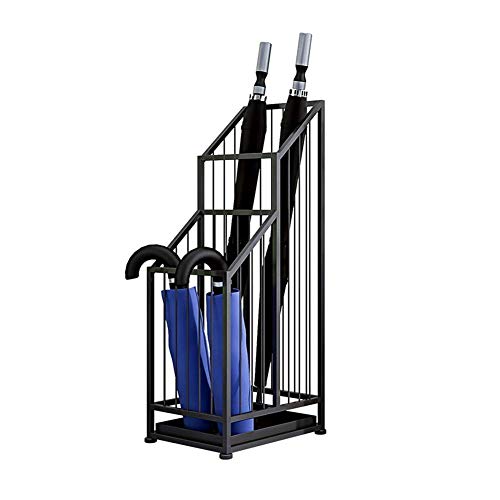 Sywlwxkq Umbrella Holder Racks,Umbrella Stand Wrought Iron,Large-Capacity Umbrella Bucket at The Entrance of The Hotel Lobby,with a Mobile Drip Tray,Black