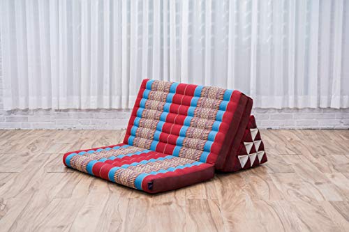 Image of Leewadee 3-Fold Mat XXL with Triangle Cushion - Firm TV Pillow, Foldable Mattress with Cushion Made of Kapok, 67 x 31 inches, Blue Red
