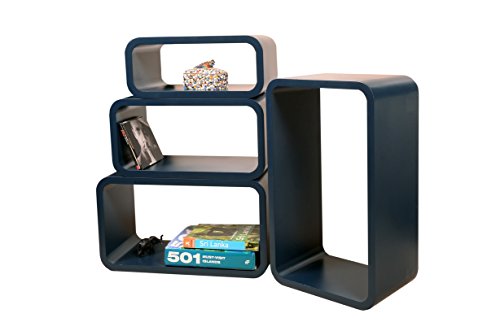 Cube Verstärkte Vielen Farben MDF Retro Design 4er Set Regal Regale Wandregal Deko Würfel CD DVD Lounge LO01 (Graphit)