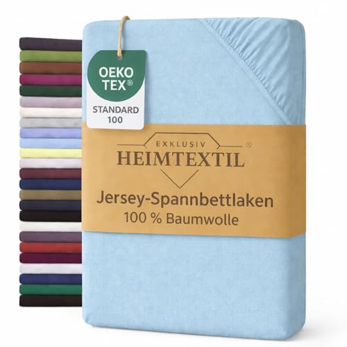 EXKLUSIV HEIMTEXTIL Sábana bajera ajustable de punto de primera calidad, 180 x 200 cm, color azul claro, 100 % algodón, certificado Öko – Tex, sábana bajera ajustable, sábana bajera ajustable, sábana
