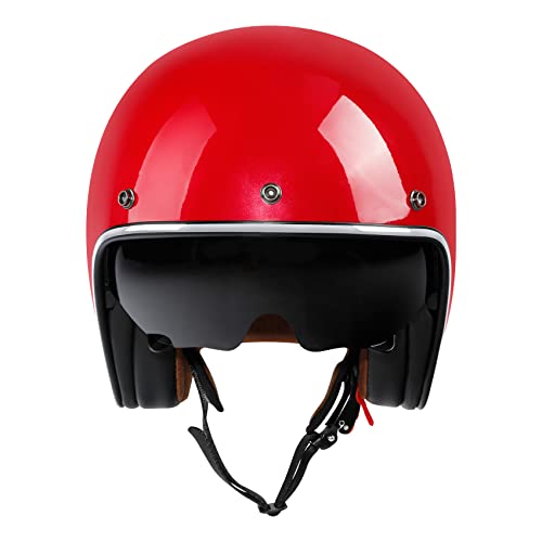 Xfmt Motorcycle 3/4 Open Face Helmets Retro Vintage Style Dot Helmet With Sun Visor For Chopper Scooter Cruiser Cafe Racer (Gloss Red,X-Large) #TOP1