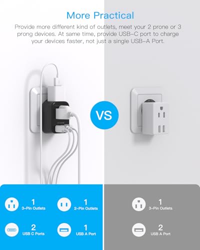 Image of HANYCONY Type F Travel Plug Adapter, Germany France Type E Travel Power Adapter with 2 Outlets 3 USB Ports(2 USB C) for US to Europe EU Spain Iceland Korea Greece Norway Russia German French