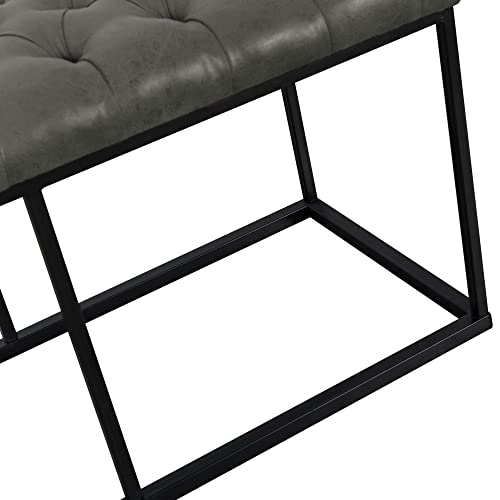 Image of HomePop 52 inch Button Tufted Decorative Bench with Metal Base - Gray Faux Leather