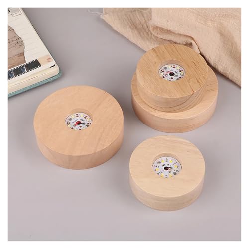 Base LED bois rond pour lampe nuit résine et ornements - 7