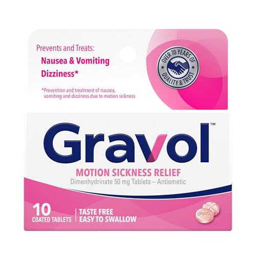 Gravol Motion Sickness Relief and Nausea Prevention 50 mg Coated Tablets 10 Ct.