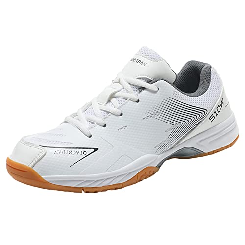 Badminton Shoes Unisex Lightweight Indoor Sneakers Buffer Soft Bottom Non-Slip Teens,White,10 UK
