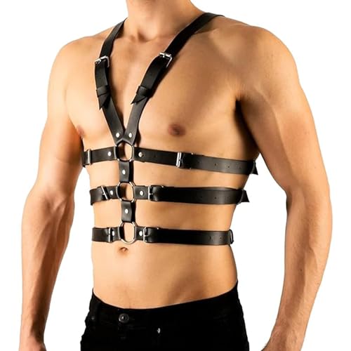YUZHO Harness männer leder Gothic Geschirr Sexy Nachtshow-Kostüm PU Leder Fetisch Punk Brustgurt PU Herren Lederkorsett Adult BDSM Männer Fesselung zurück Gürtel Taille Band