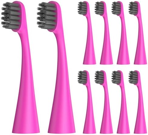 Replacement Toothbrush Heads Compatiable with Burst Kids Electric Toothbrush, Soft Charcoal Bristles for Gentle on Gum and Deep Cleaning, Pack of 10, Pink